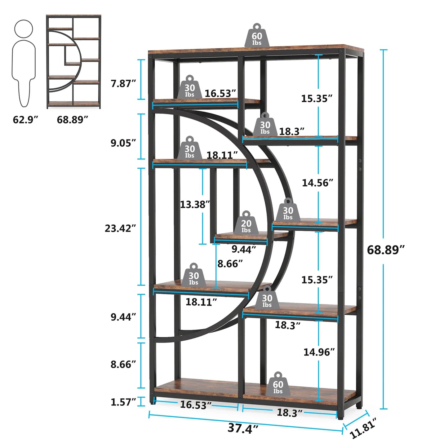 Tribesigns Industrial 5 Tier Etagere Bookcase Freestanding Bookshelf