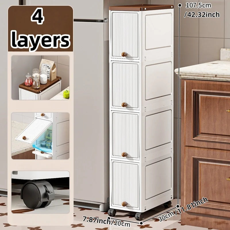 Rotating Flip Lid Narrow Storage Cabinet For Kitchen Bathroom