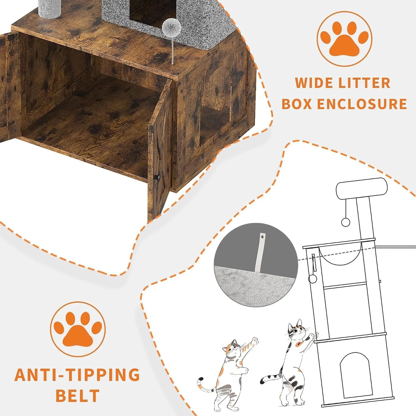Three In One Modern Cat Tree With Hidden Litter Box Enclosure And Odor Control