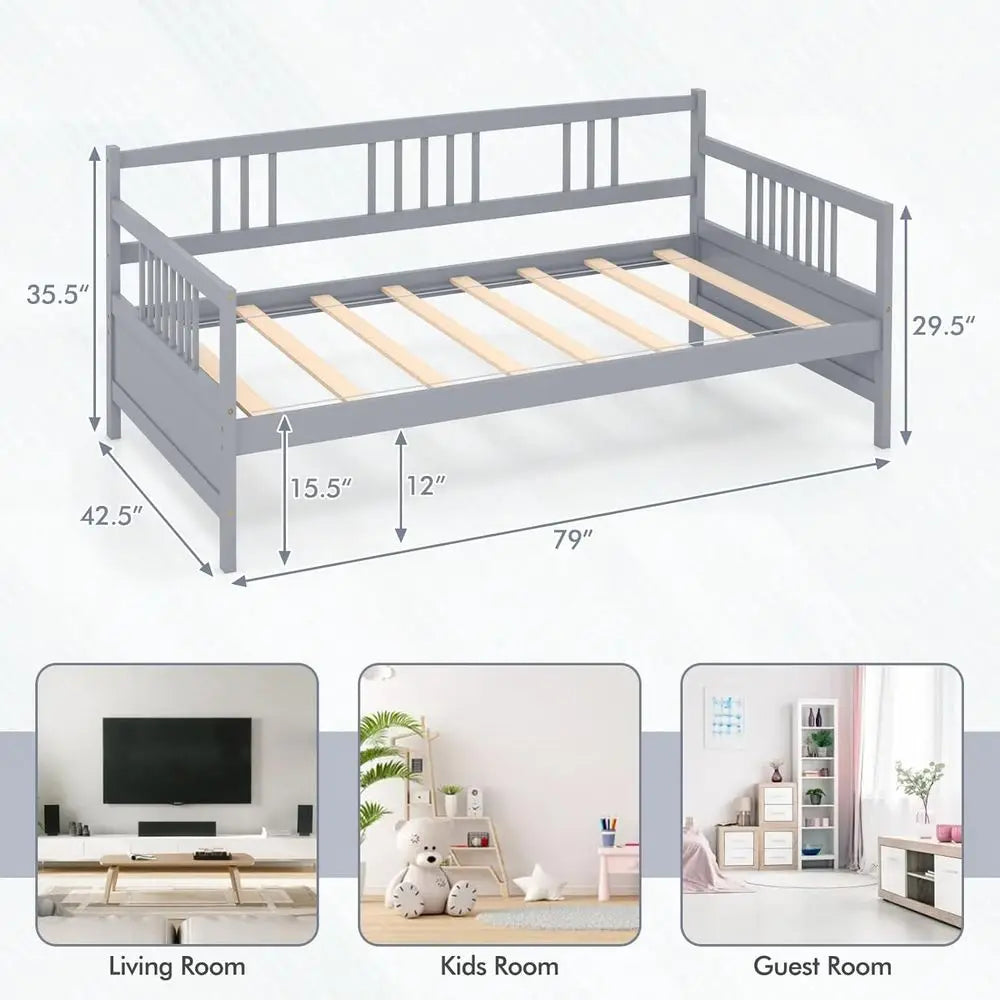 KOMOTT Wood Daybed With Wooden Slats Support Modern Platform Frame