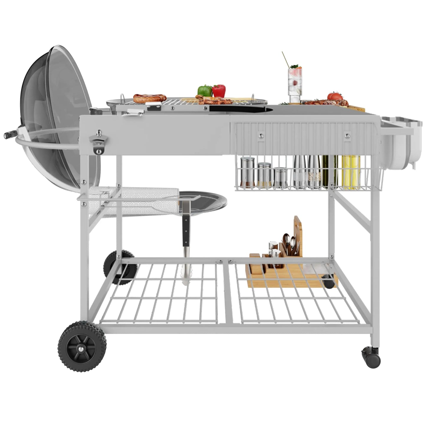 Outdoor Grill Cart Storage Kitchen Island With Foldable Steel Top