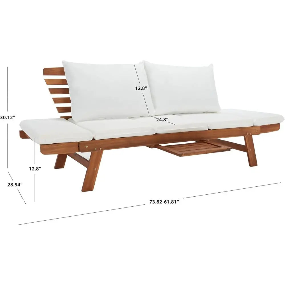 LuxeMerge Outdoor Acacia Wood Expandable Loveseat Daybed