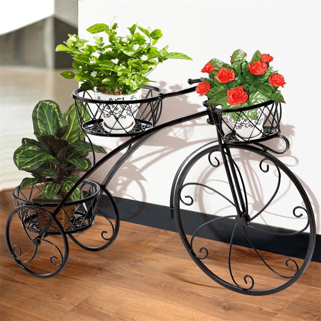 Three Tier Plant Stand Metal Wrought Iron Bicycle Tricycle Planter