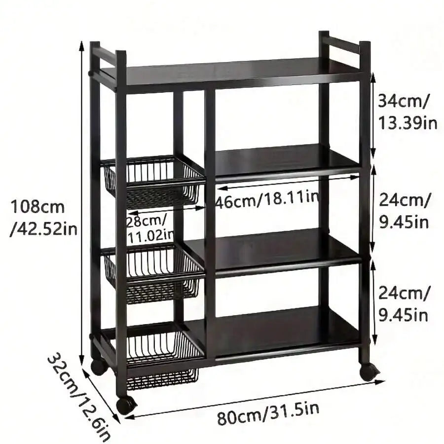 Four Tier Metal Storage Rack On Wheels For Kitchen Pantry