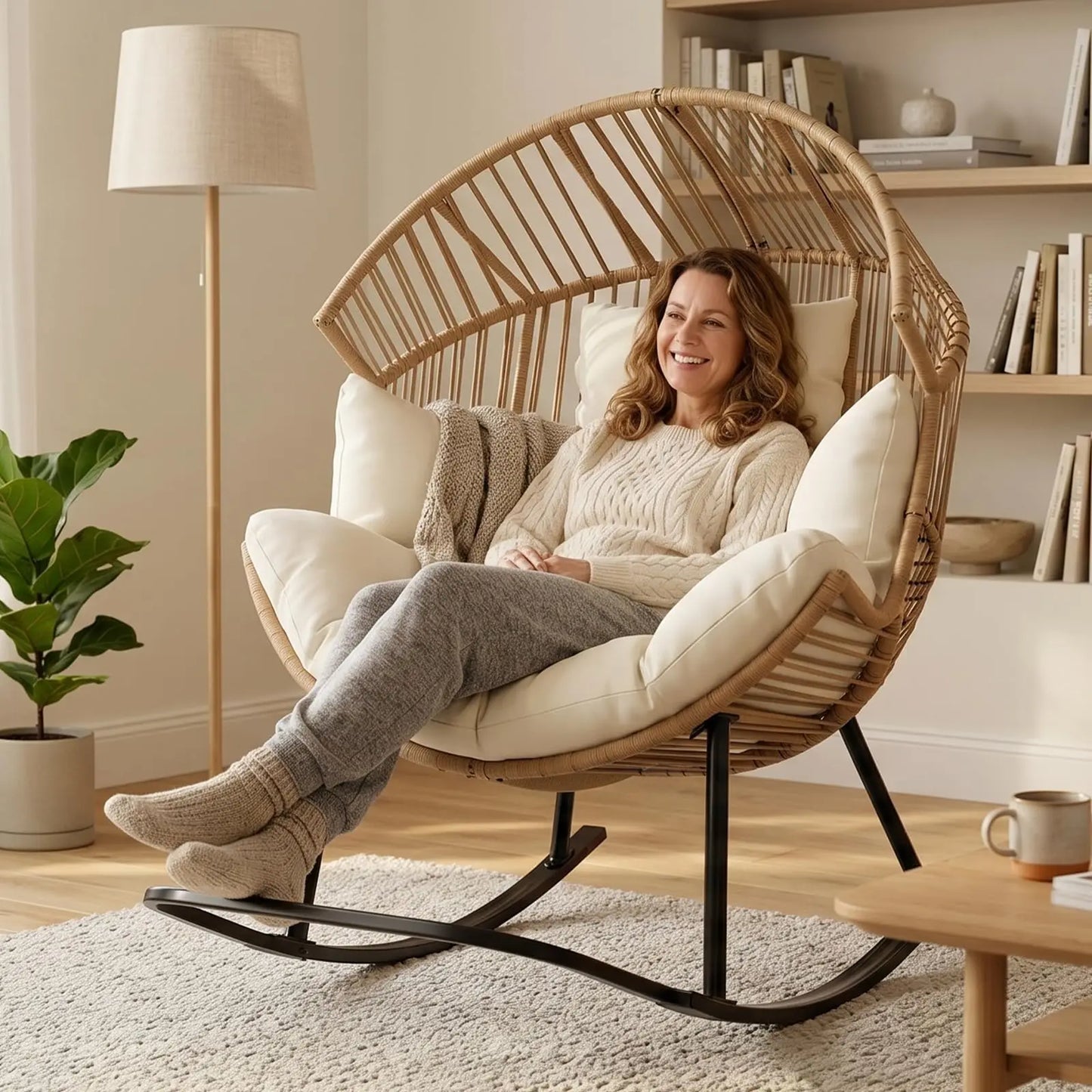 HobbyLane Papasan Rocking Chair With Wicker Egg Lounge Cushioned Seat