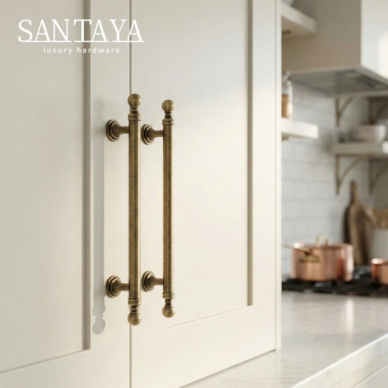 Santaya Antique Brass Cabinet Handles for Kitchen Drawers and Furniture