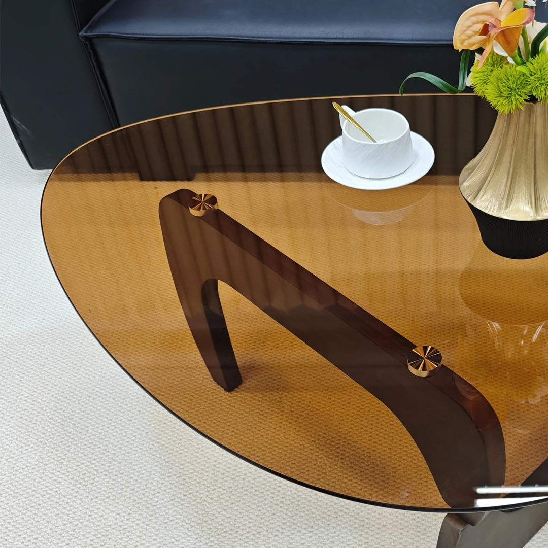 Wisfor Triangular Coffee Table With Tempered Glass And Wood Frame