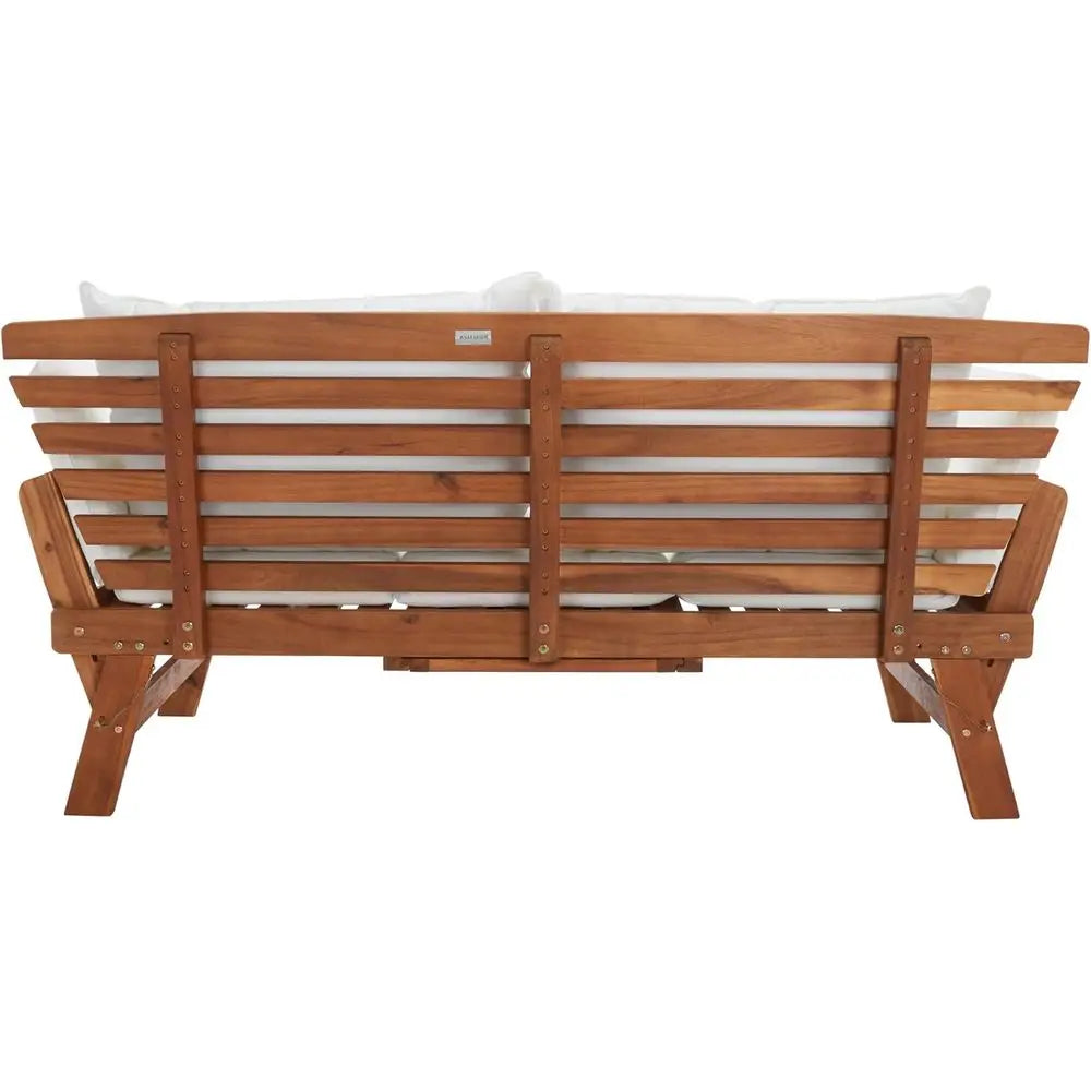 LuxeMerge Outdoor Acacia Wood Expandable Loveseat Daybed