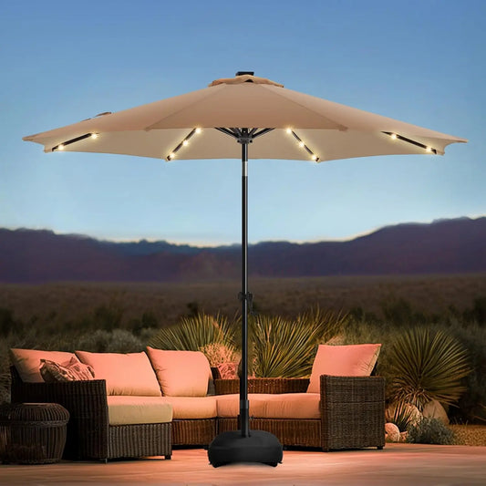 Solar Powered Patio Umbrella With Base And 32 LED Lights