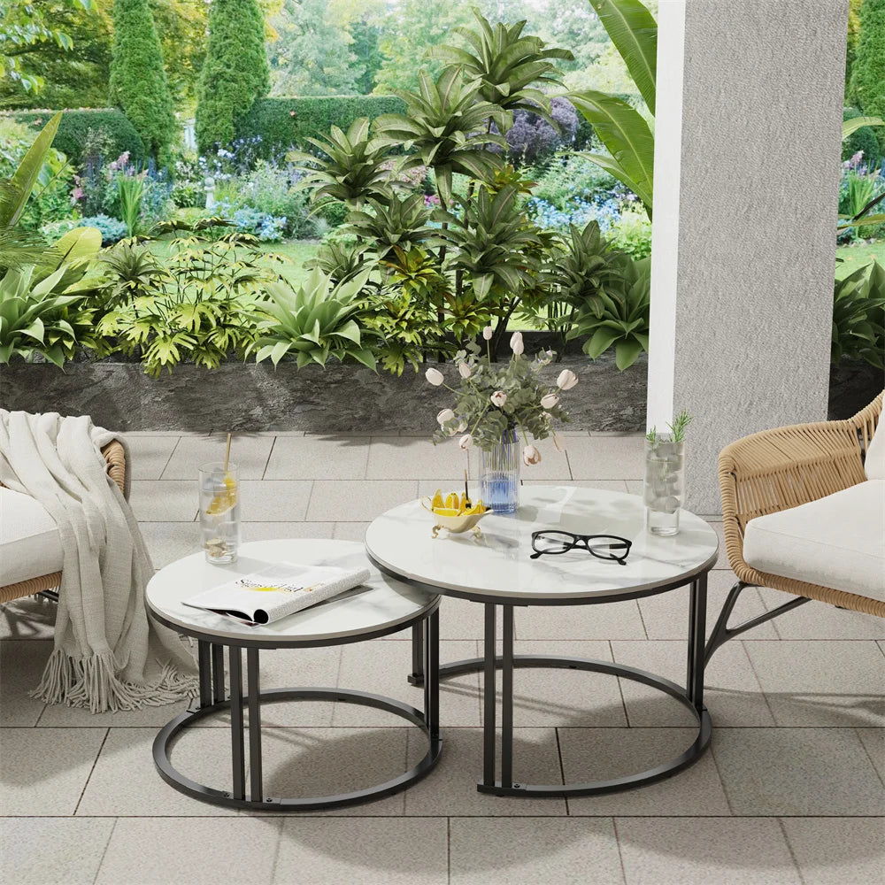 LUVODI Round Nesting Coffee Tables Set of 2 Modern Metal