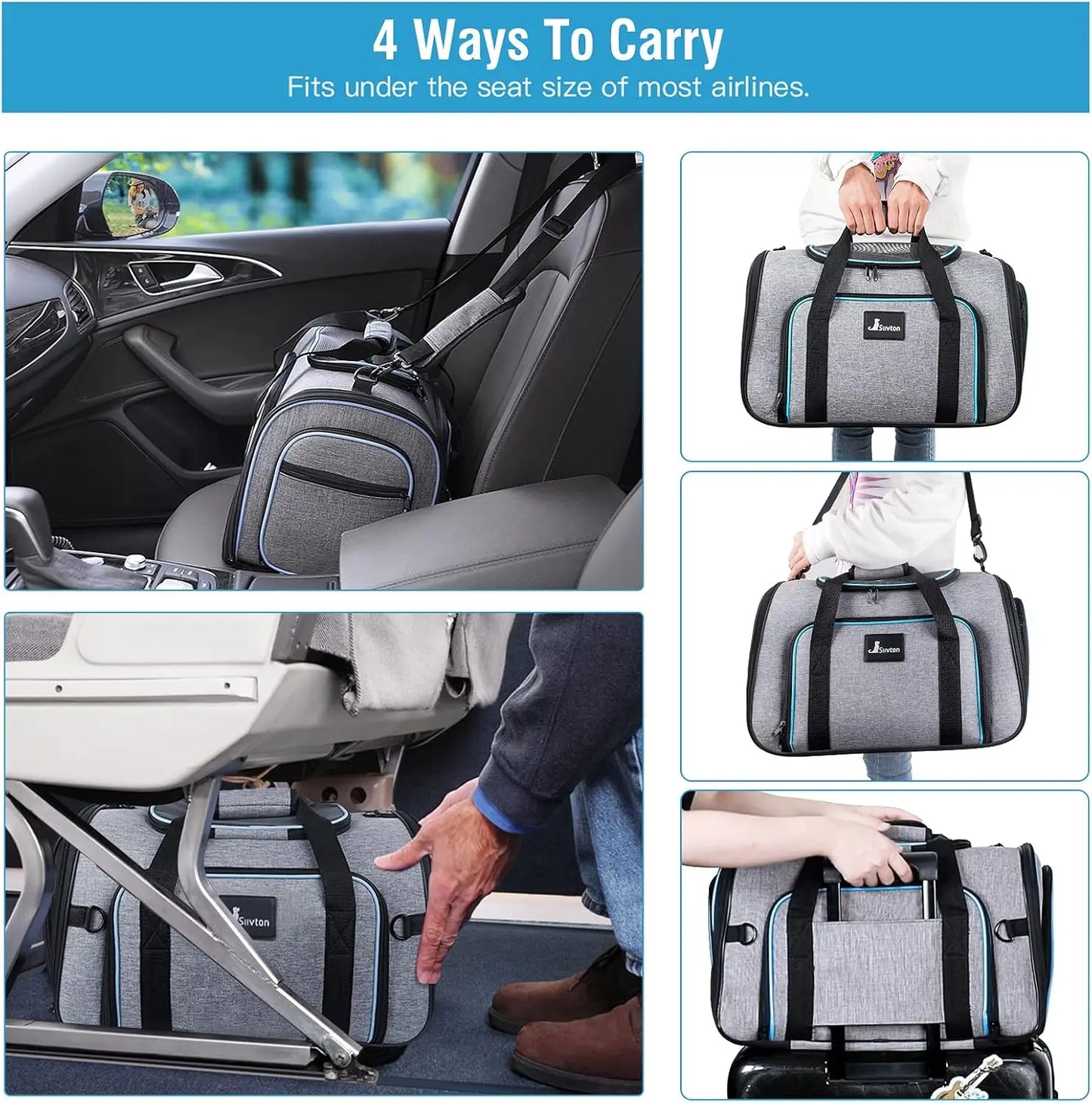 Airline Approved Expandable 4-Sided Cat Carrier With Fleece Pad