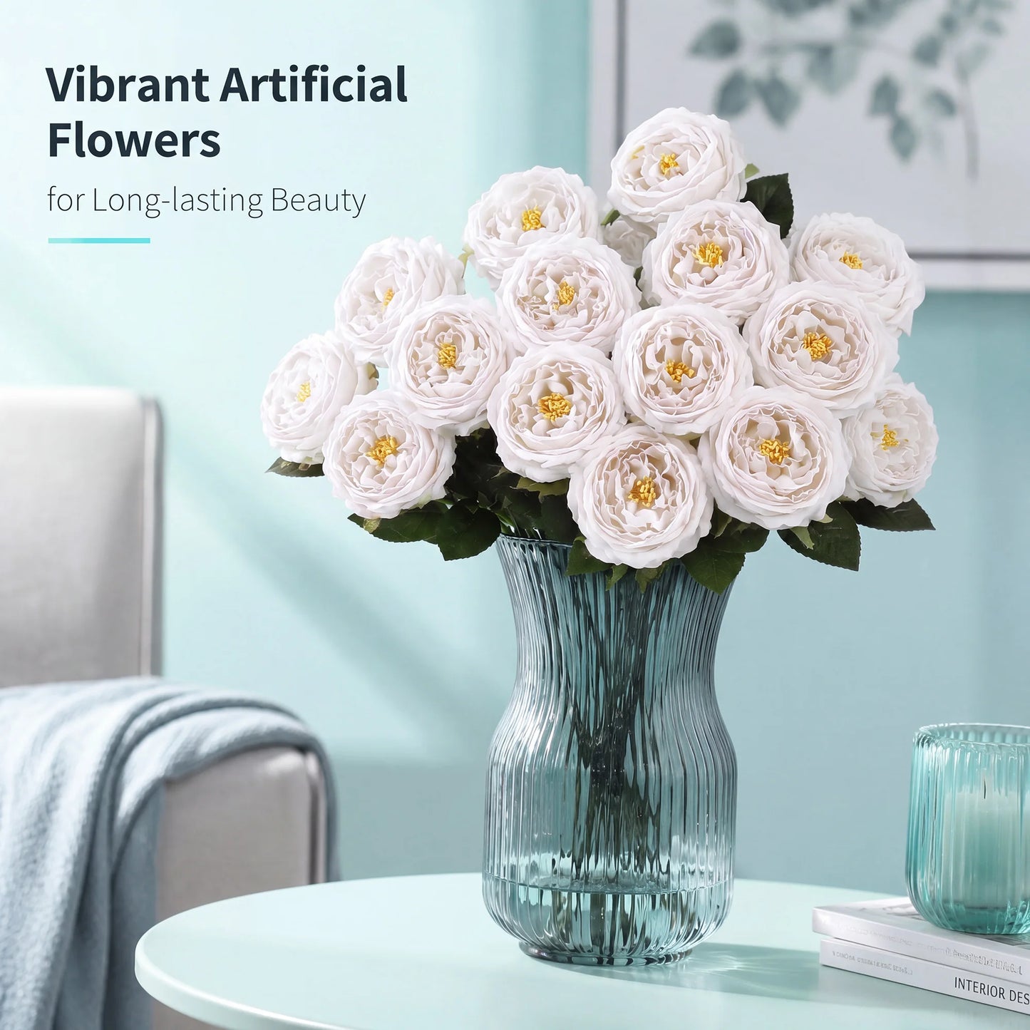 HiMISS Lifelike Real Touch Austin Roses And Peonies Flower Stems