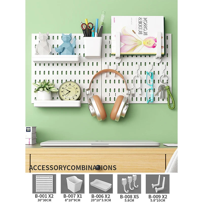Wall Mounted Pegboard Organizer With Shelves For Desk Accessories