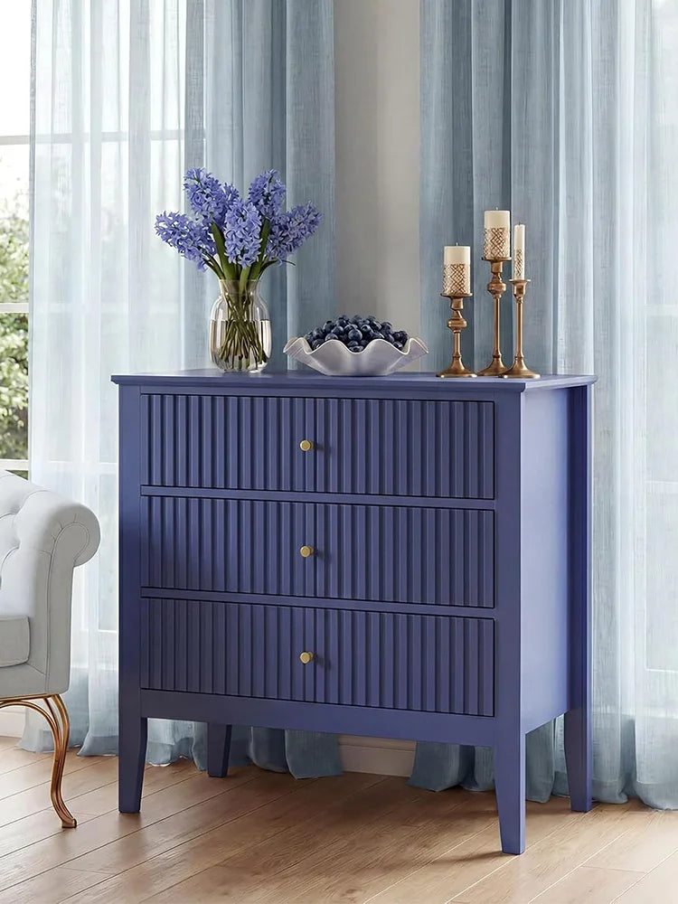 HiMISS Fluted Nightstand With Charging Station And Three Drawers