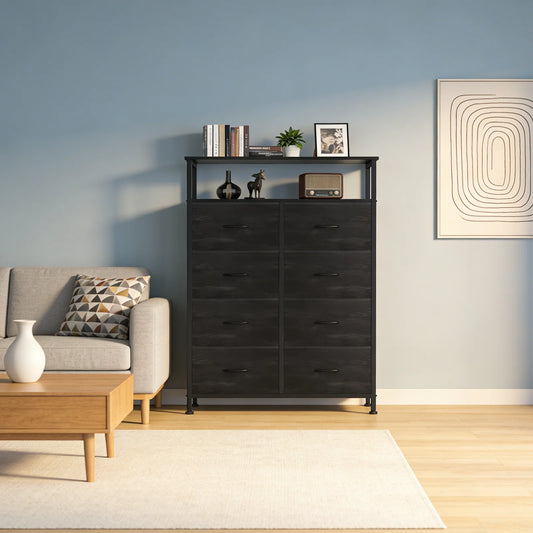 MCQ Wood TV Stand With Charging Station And Fabric Drawers
