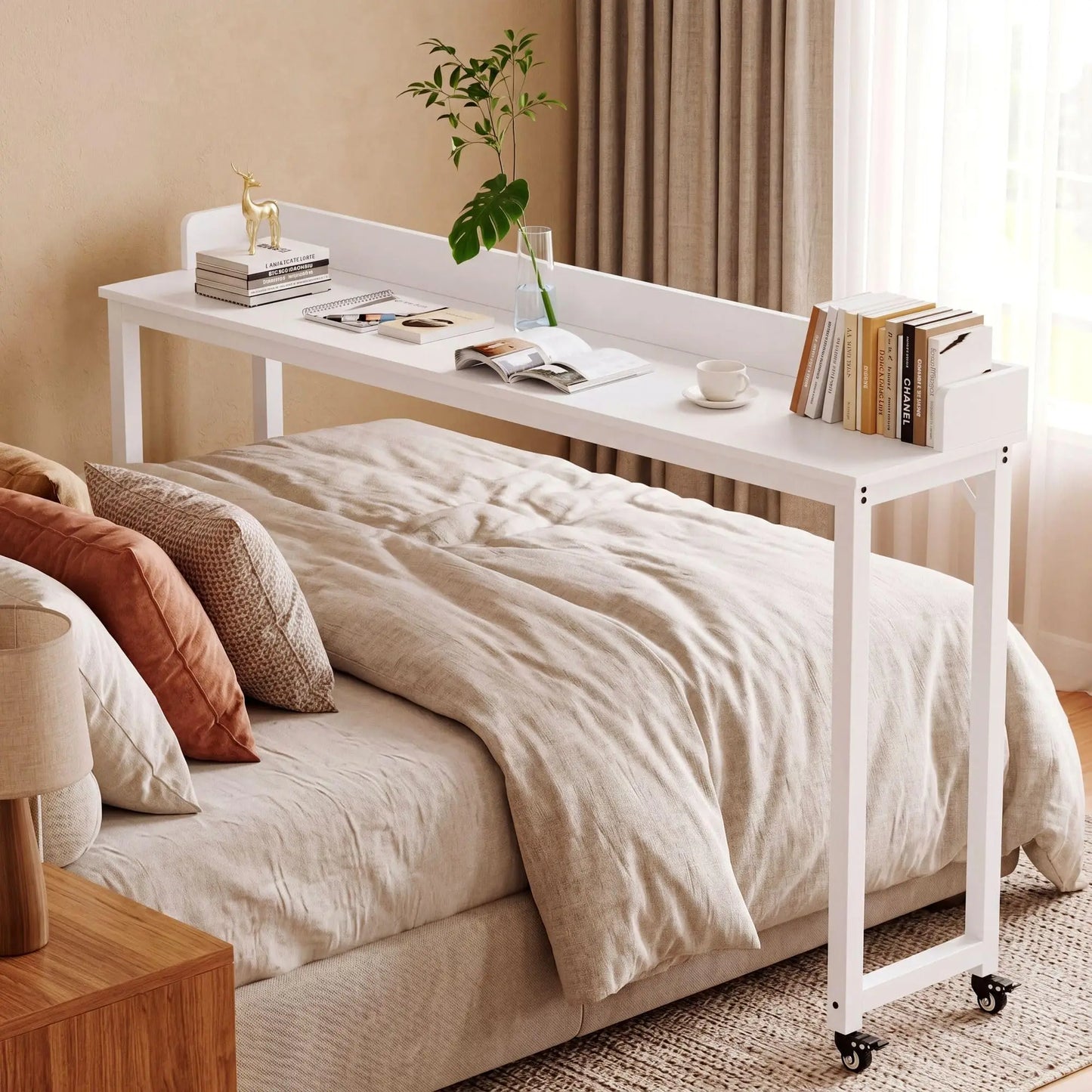 Heavy Duty Overbed Table With Wheels For Bedroom Or Office Use