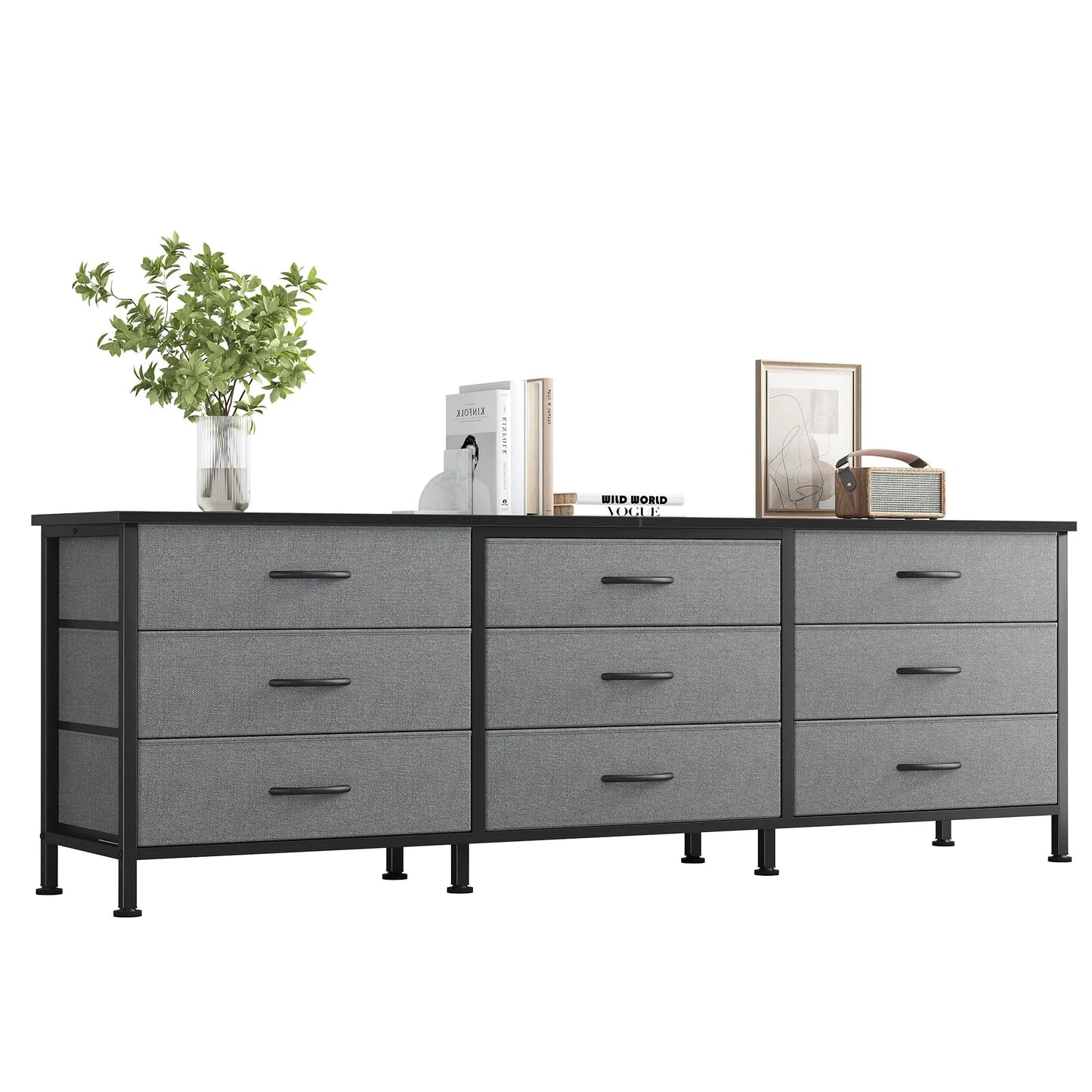 JHK Living Room Cabinet With 9 Fabric Drawers TV Console