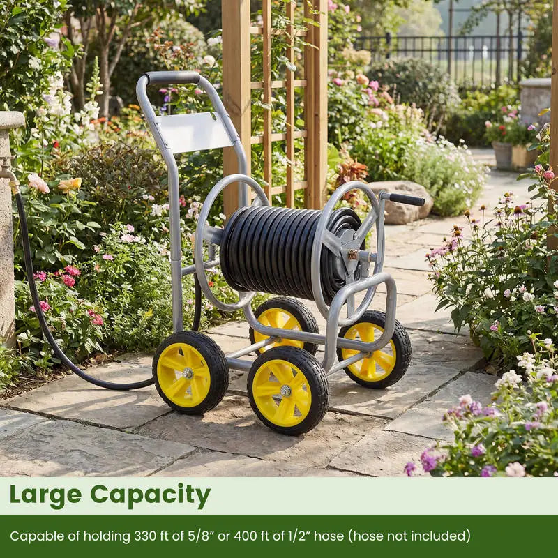 Garden Hose Reel Cart Heavy Duty Metal Organizer Portable