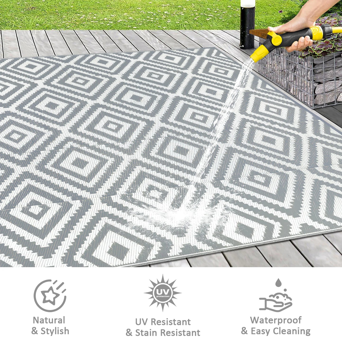 Outdoor Plastic Rugs Polypropylene Waterproof Reversible Straw Pattern Patio Mat