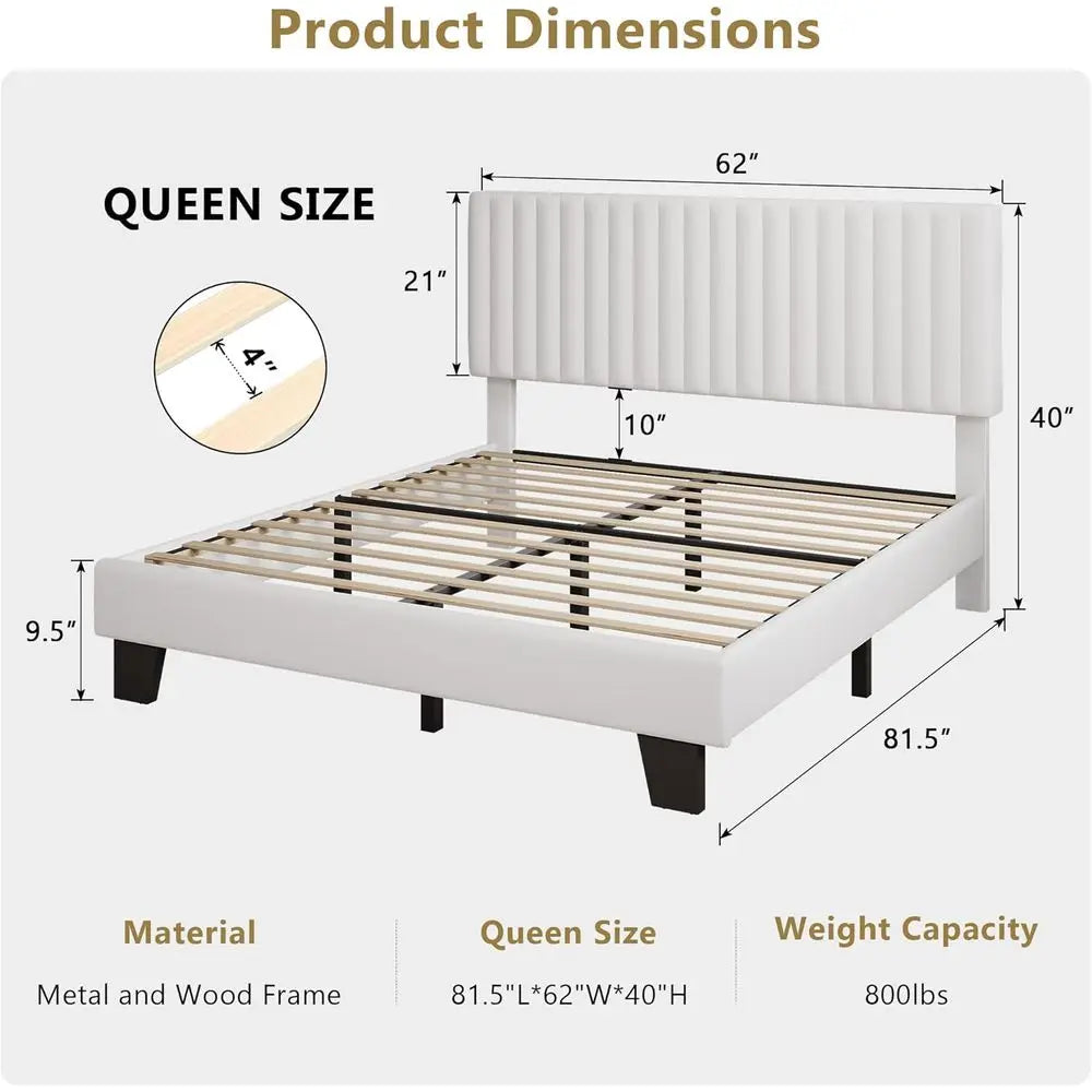 LISM Upholstered Platform Bed Frame With Vertical Velvet Headboard