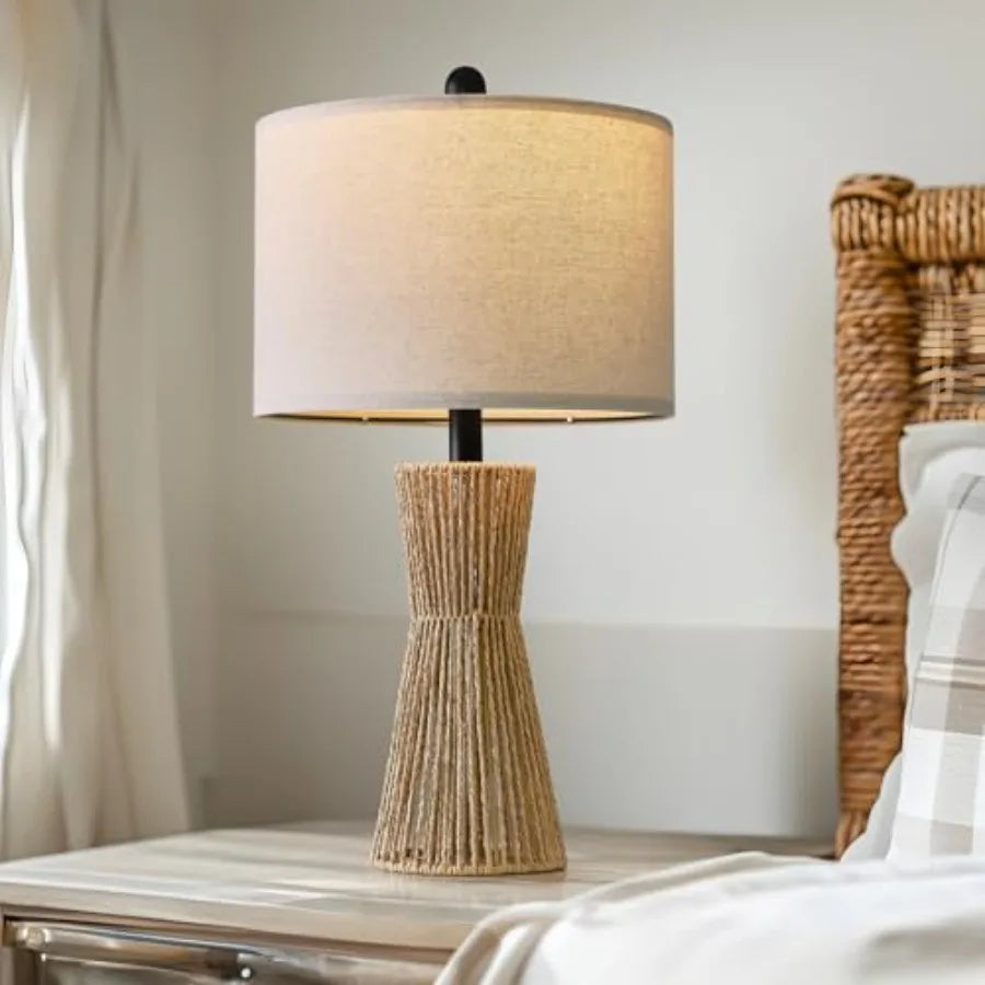 Boho Rattan Table Lamps Set Of 2 For Living Room And Bedroom