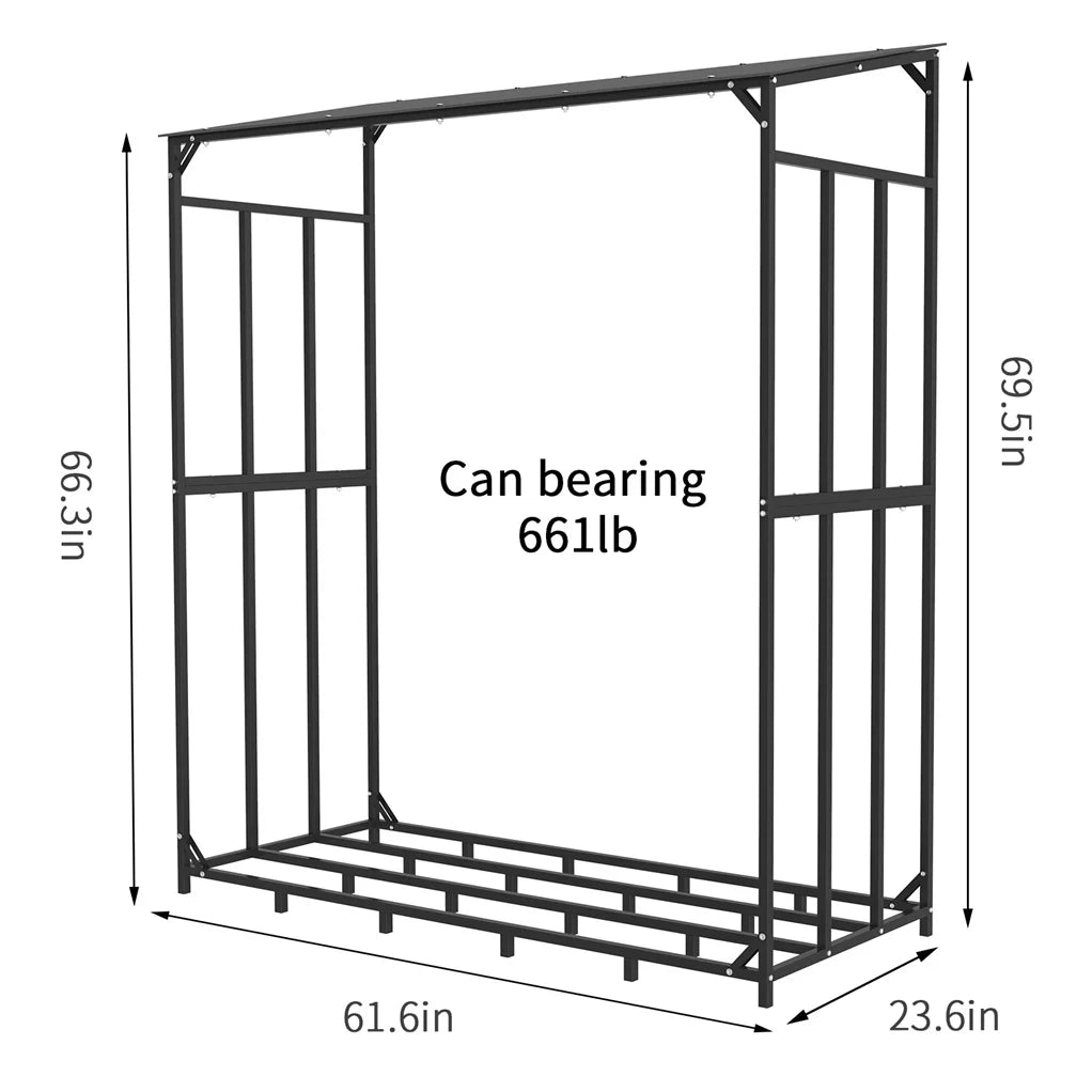 Outdoor Metal Firewood Rack and Log Storage Shed with Waterproof Roof