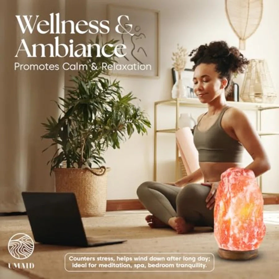 Himalayan Salt Lamp 8 10" 7 11 lb Dimmable Pink Rock Salt Lamp with Wooden Base and Night Light Bulb, Spa Home Decor Lamp for B
