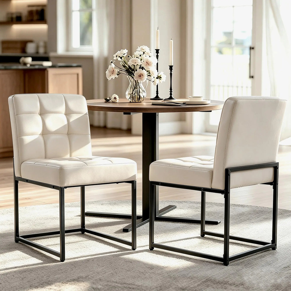 HiMISS Upholstered Dining Chairs With Grid Back And Metal Legs