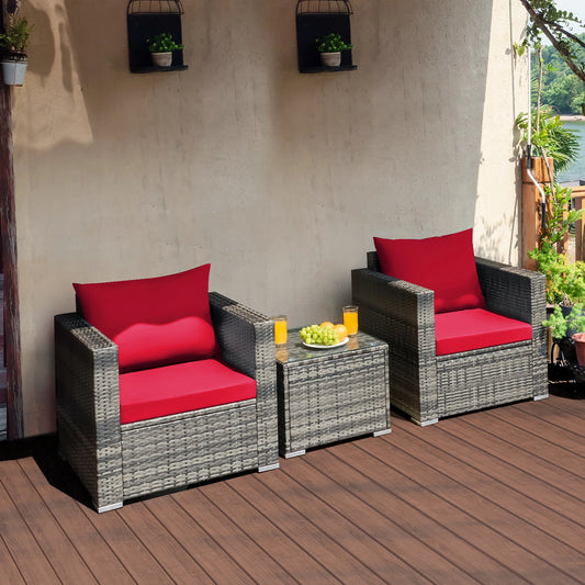 HOMASIS 3 Piece Patio Rattan Bistro Set With Cushioned Seating