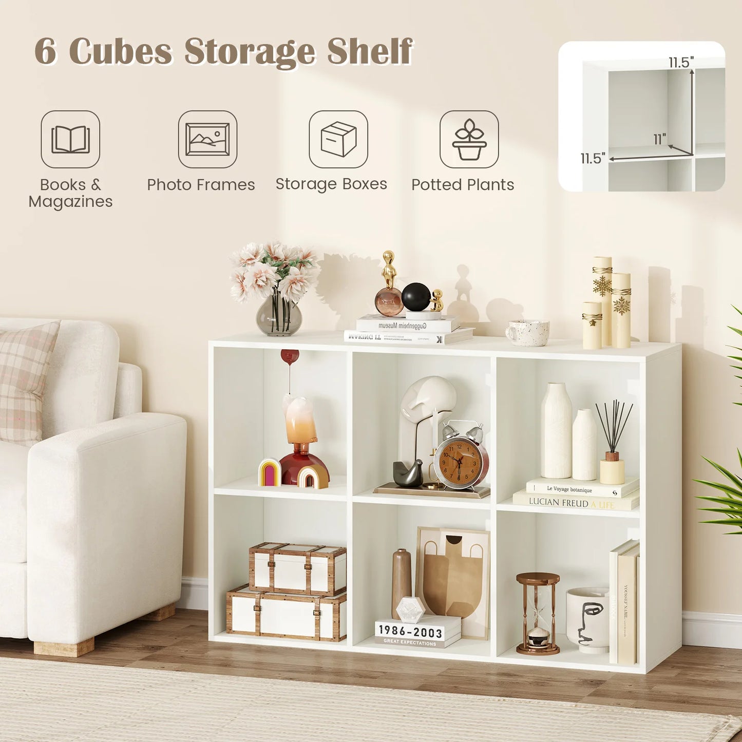 HOMASIS 6-Cube Bookcase Modern 3-Tier Storage Organizer Bookshelf
