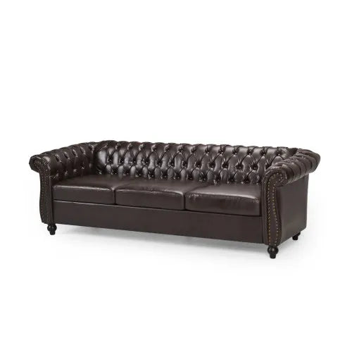 Chesterfield Sofa Button Tufting Nailhead Trim Scrolled Arms Low Profile