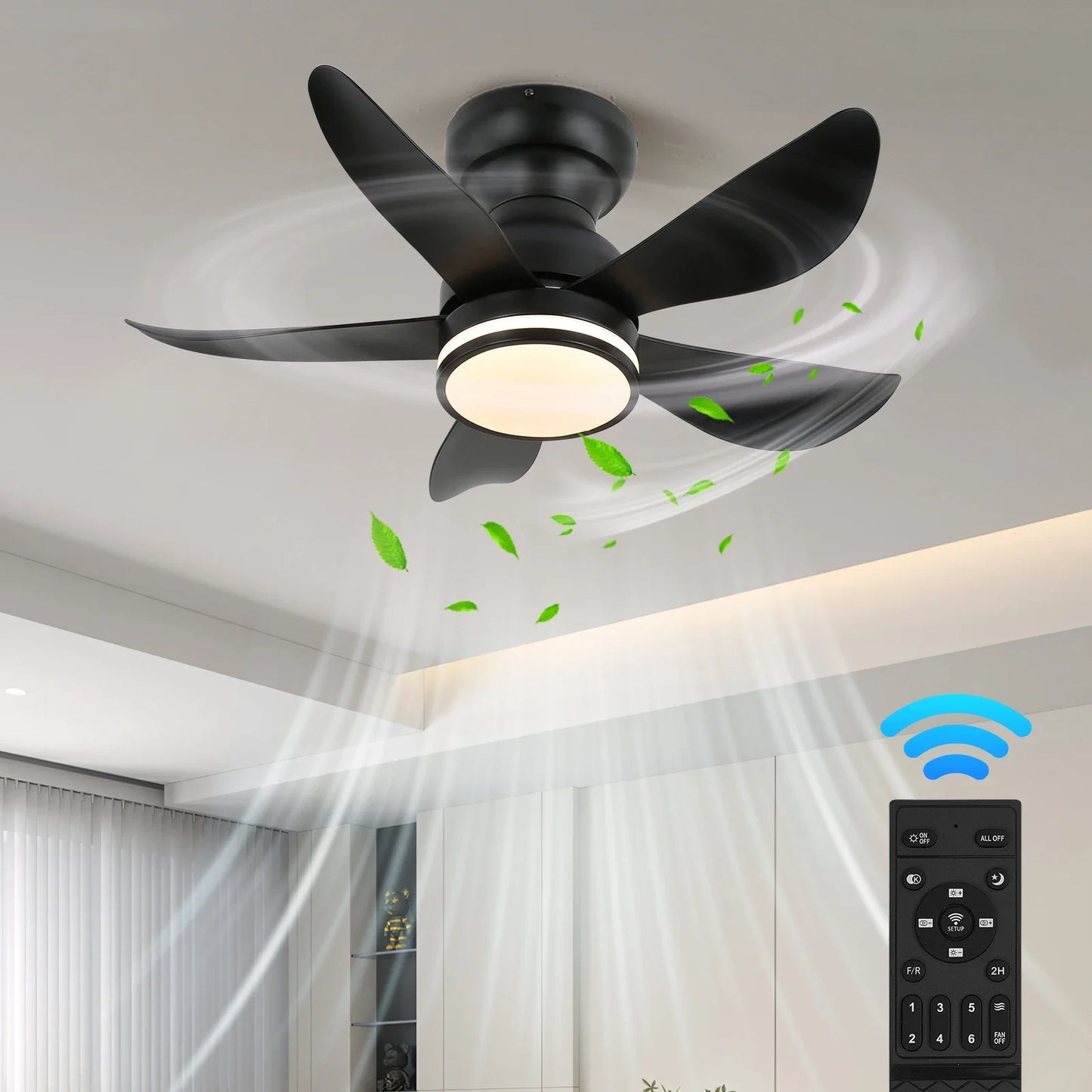 GreeLustr Ceiling Fan Lamp RGB LED Modern Dimming Pendant Light