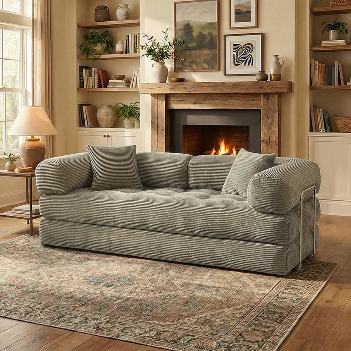 YQzyphyna Futon Sofa Bed 4 In 1 Convertible Corduroy Loveseat