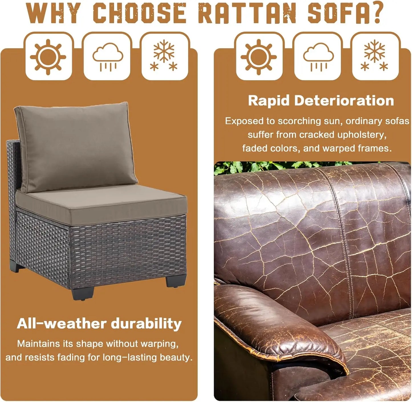 All Weather Outdoor Patio Furniture Set Sectional Sofa PE Rattan Wicker