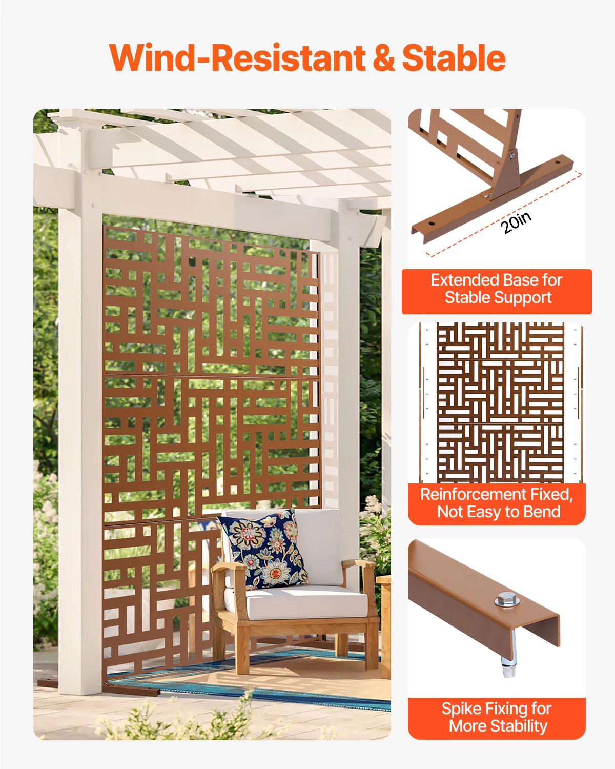 VevoR 3 Panel Metal Privacy Screen Decorative Outdoor Divider