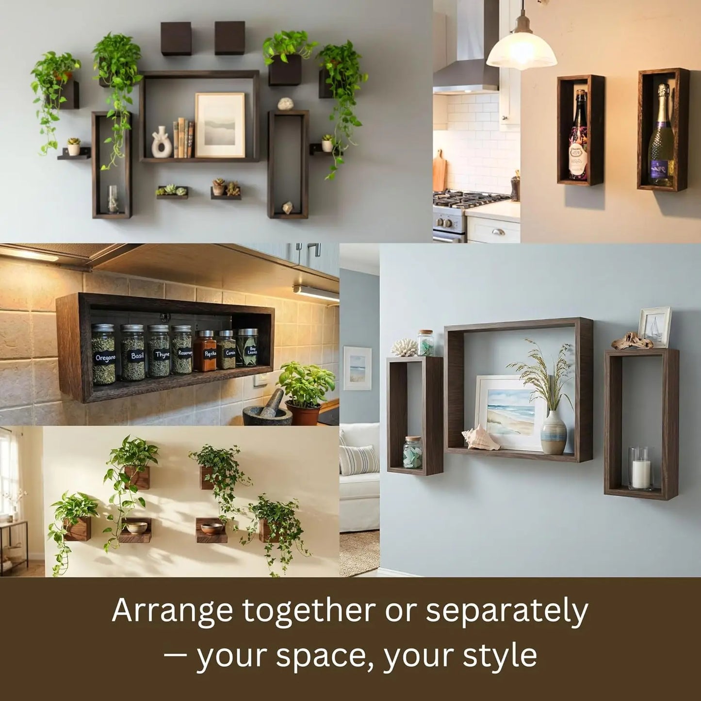 Wooden Floating Shelves 13-Piece Set For Indoor Plants And Decor