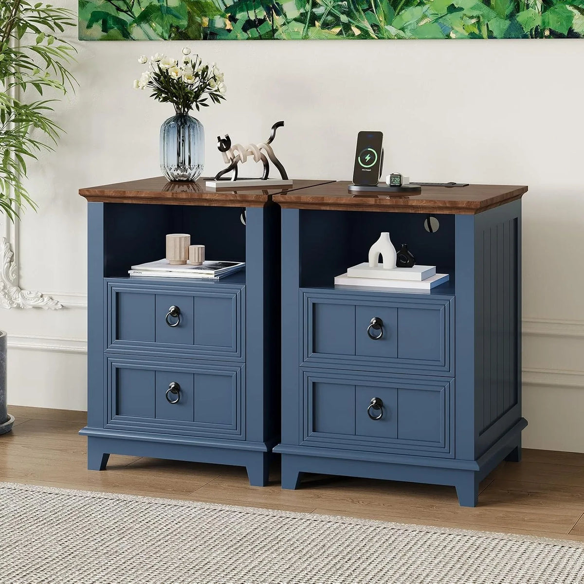 ANIXOL Modern Fluted Nightstand With USB Charging Station