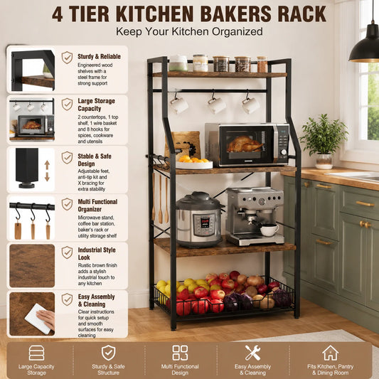 Kitchen Bakers Rack Microwave Stand Storage Organizer