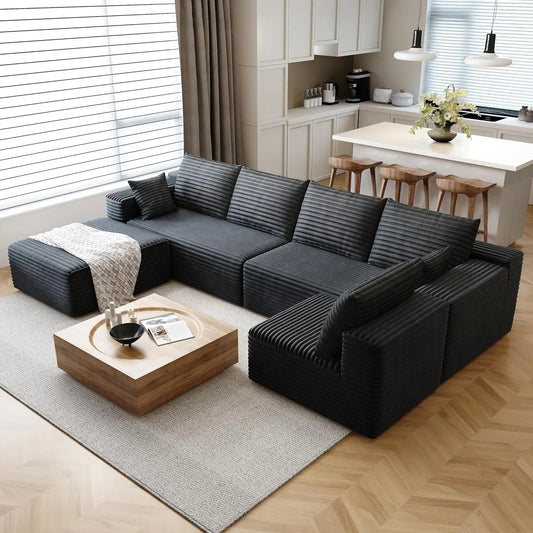 YQXH CN Cloud-Style Sectional Sofa With Corduroy Cover
