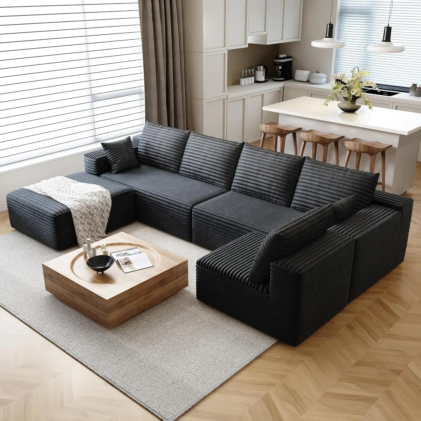YQXH Cloud Style Sectional Sofa Corduroy Memory Foam Cushions Modular
