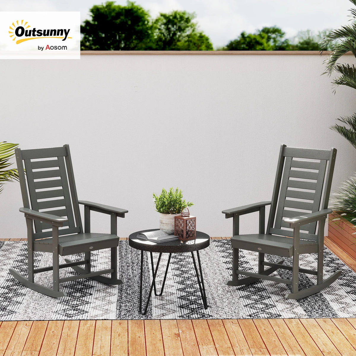 Outsunny Outdoor HDPE High Back Patio Rocking Chairs Set