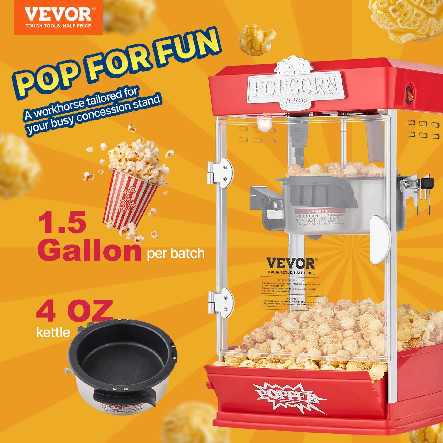 SucceBuy Commercial Popcorn Maker 1.5 Gal Per Batch Countertop Machine