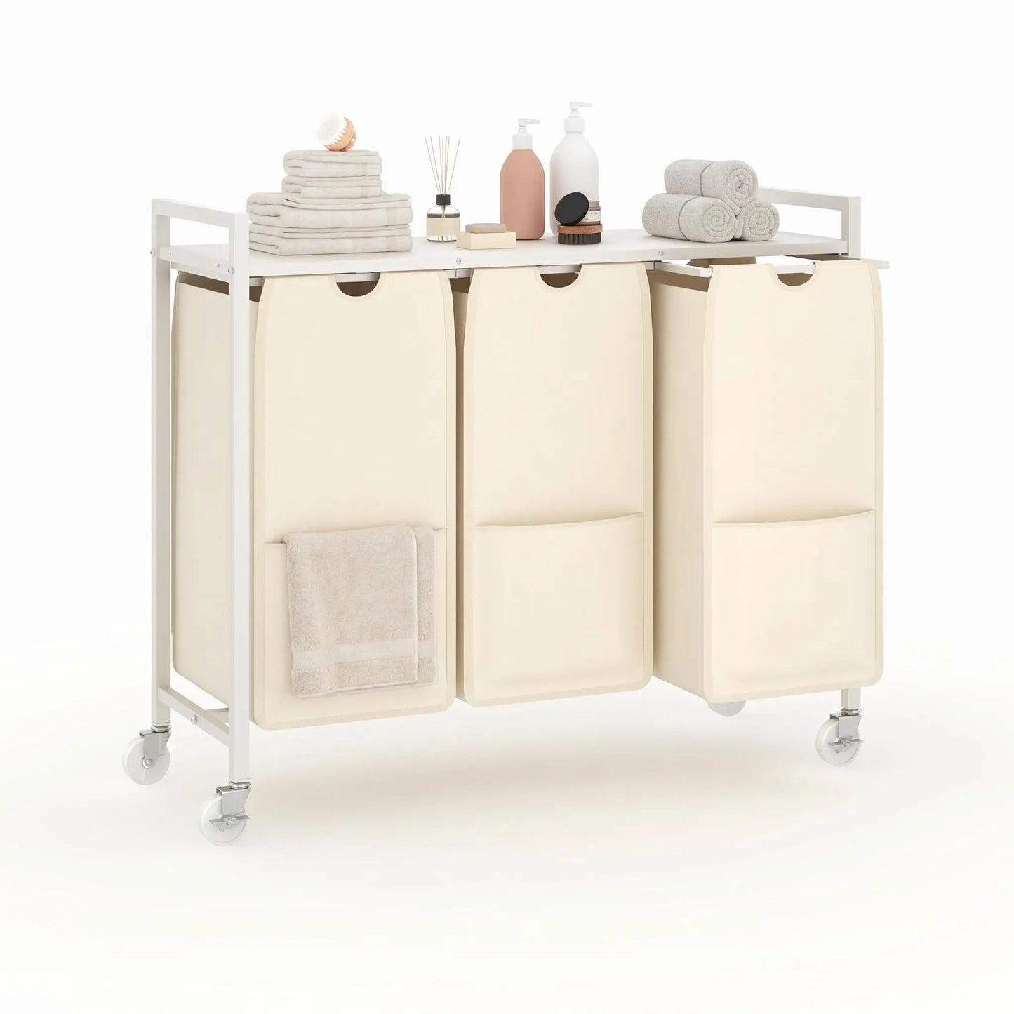 HiMISS Rolling Laundry Hamper With Shelf 3 Section Sorter