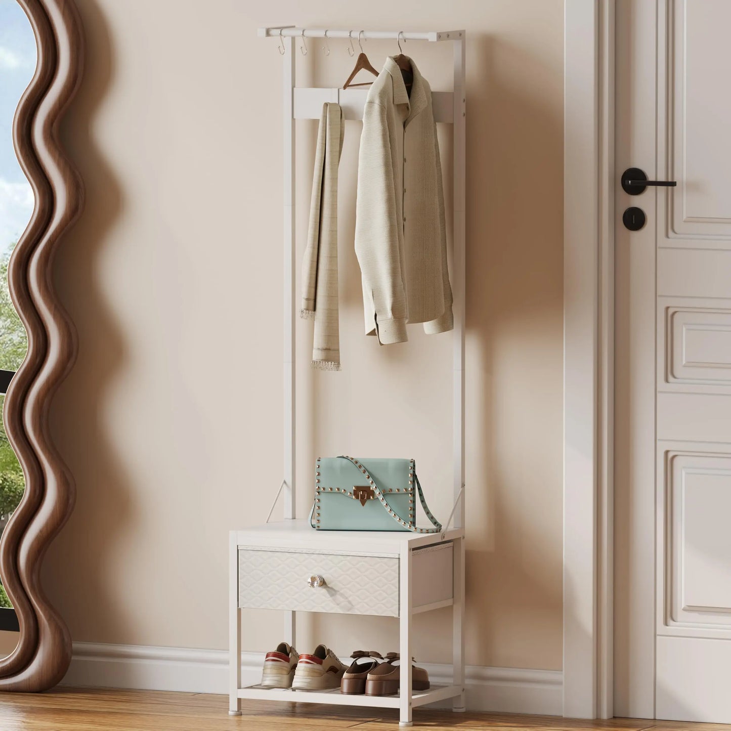 XIUWO Hall Tree With Shoe Bench And 4 In 1 Entryway Organizer