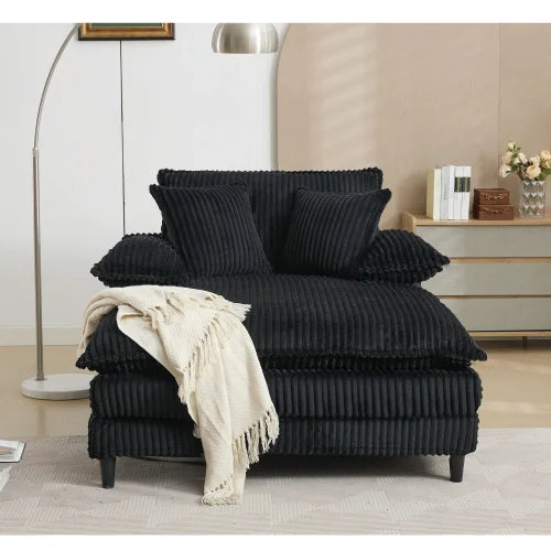 Corduroy Chaise Lounge Sofa Bed With Cushioned Back Support