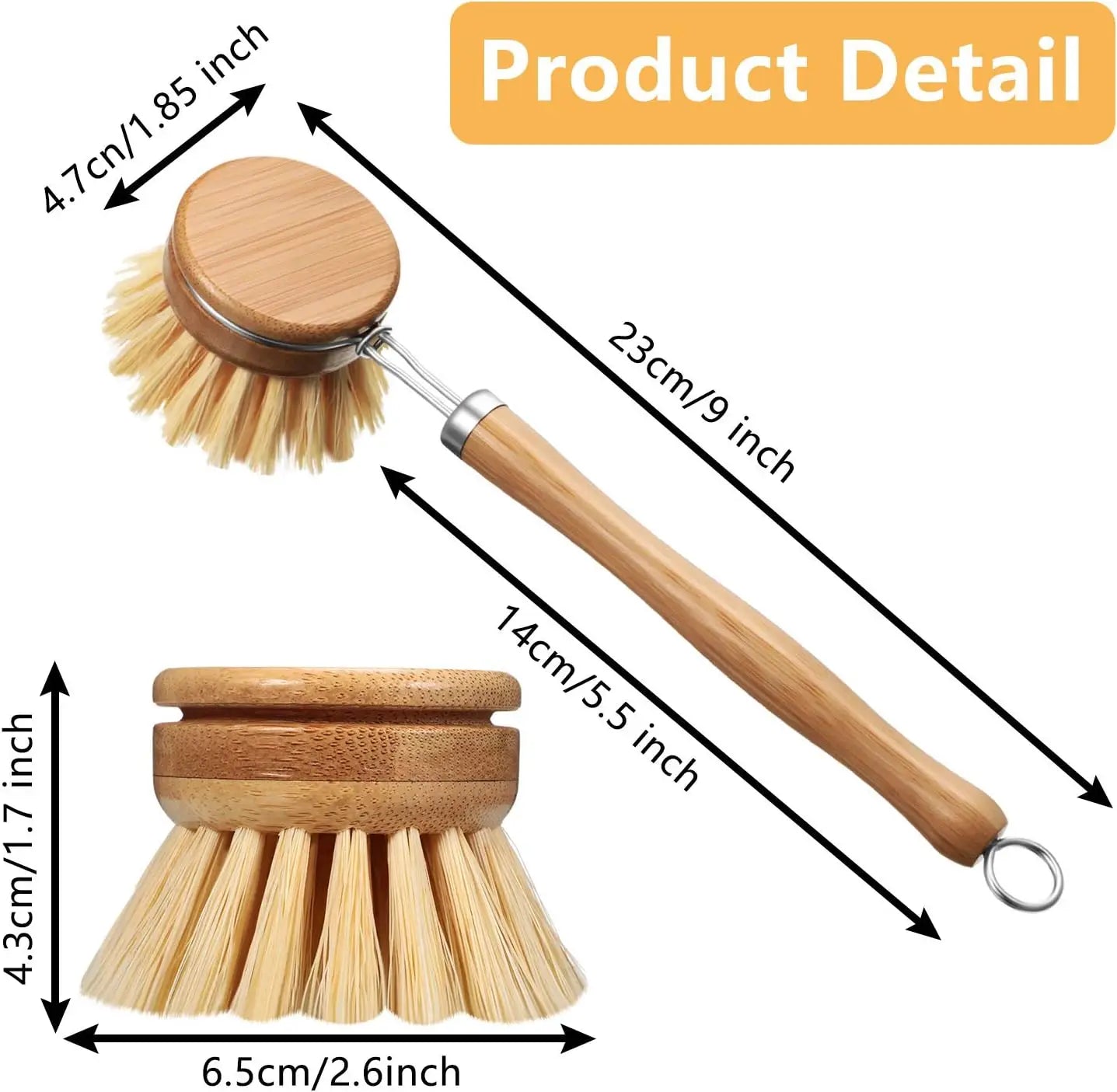 8-Piece Bamboo Dish Brush Set With Replacement Heads