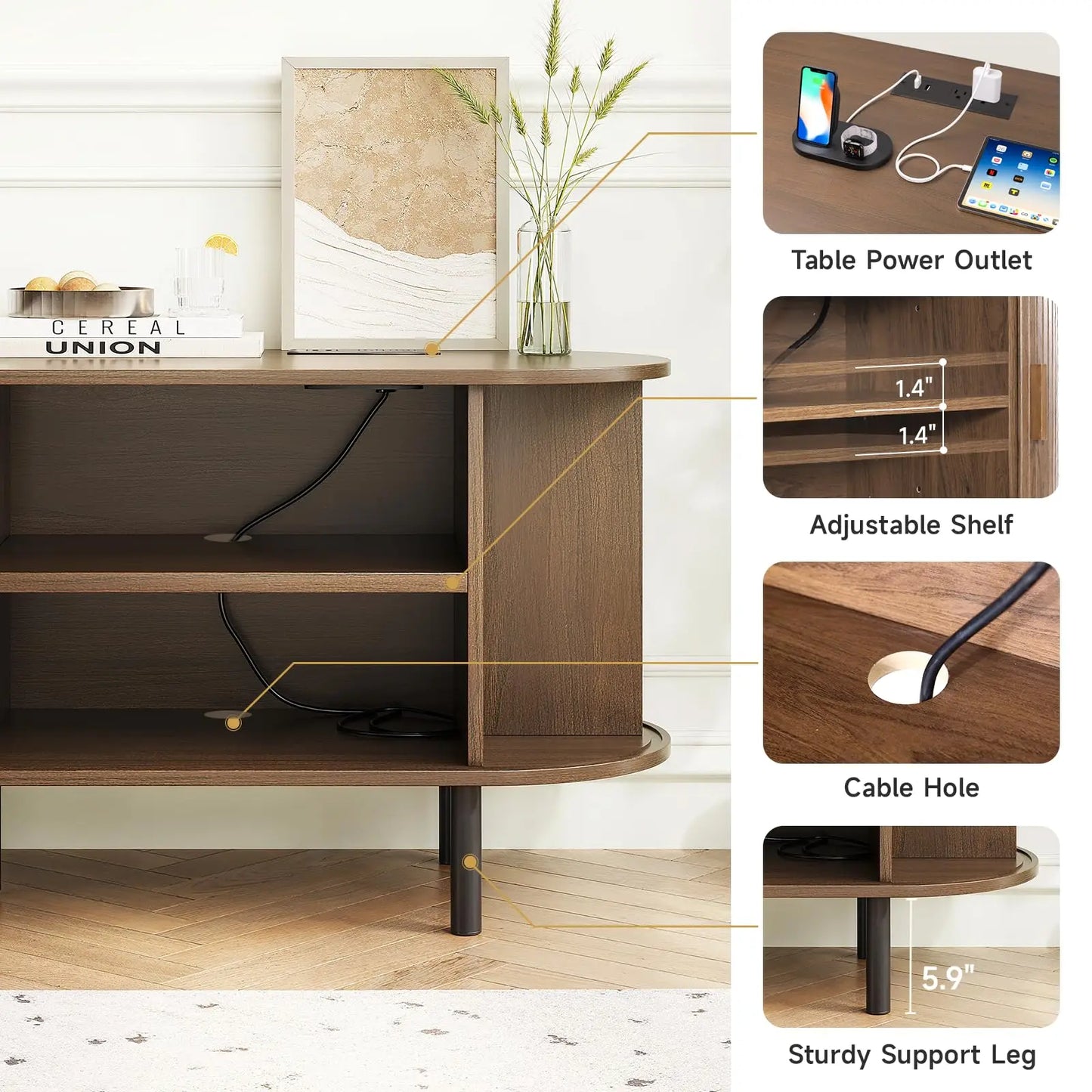 ONBRILL TV Stand With Power Outlet And Sliding Storage Doors