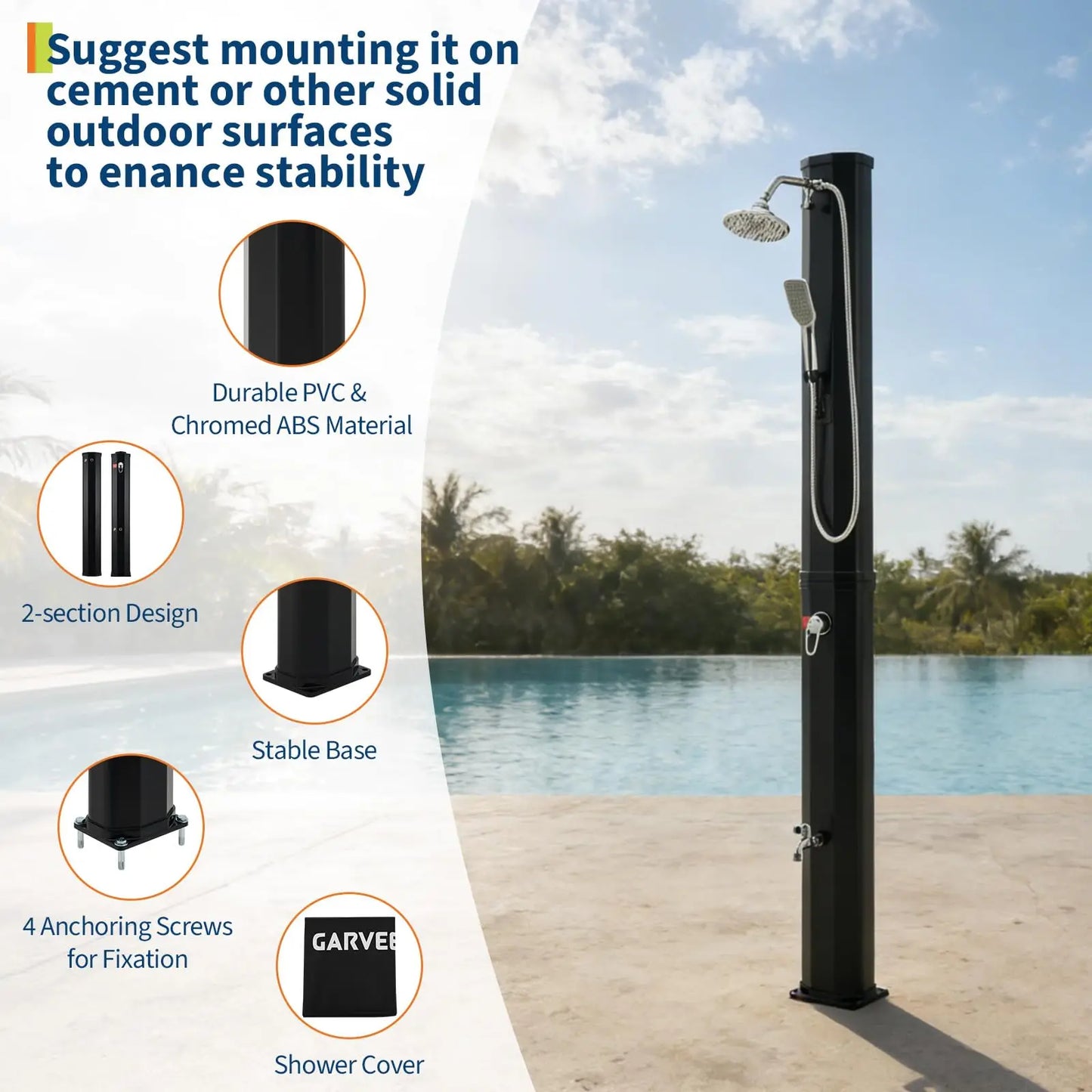 HiMISS Solar Heated Freestanding Outdoor Pool Shower Kit