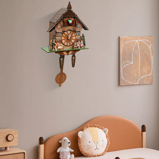 Cuckoo Wall Clock Traditional Antique Chalet Forest House Wooden Wall Pendulum Quartz Clock for Home Cafe Restaurant Hotel Decor