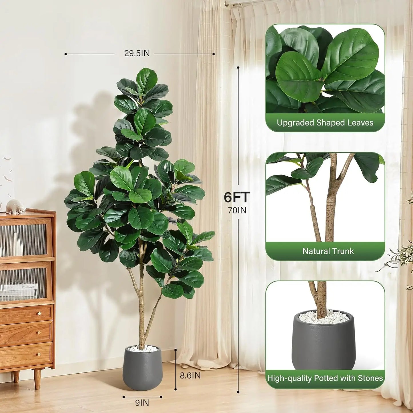 HiMISS Fiddle Leaf Fig Tree Artificial Planter Home Decor